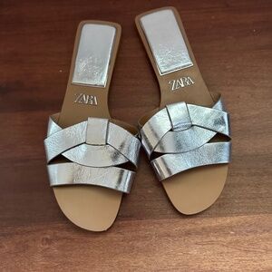 Zara Silver Slide Sandals - size 38